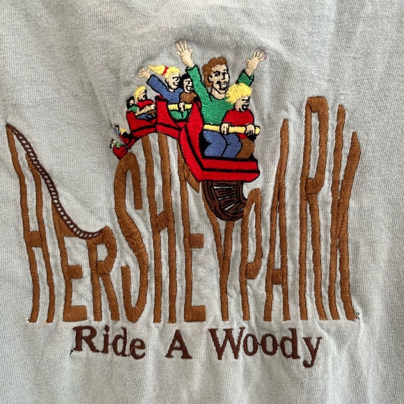 Vintage Hershey Park “Ride a woody” patch Men’s Large T-Shirt Rare - Picture 1 of 5